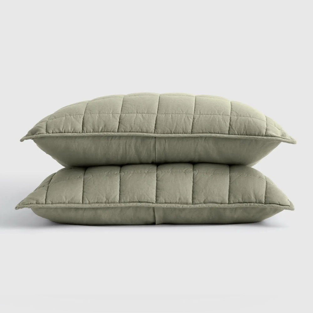 NWOT Quince European Linen Box Quilted King Sham Set in Willowleaf.
